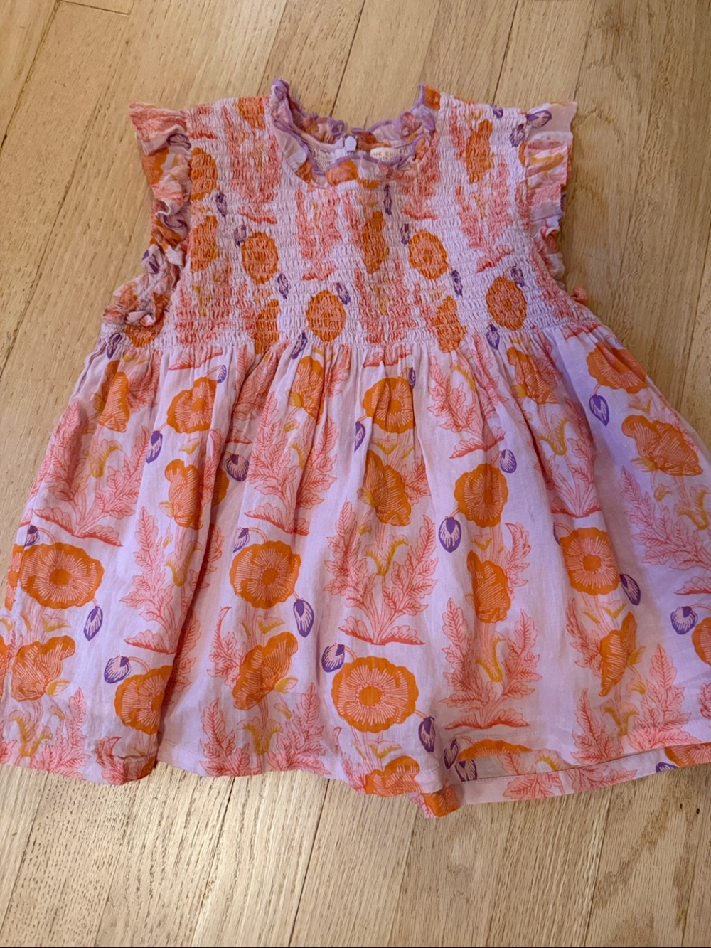 Pink Chicken Pink Dress with Orange & Purple Floral Pattern